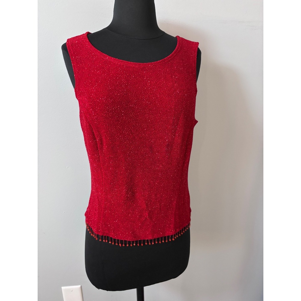Dress Barn‎ Red Sparkle Glitter Knit Two Piece Set Top Cardigan Women's L - Picture 4 of 11